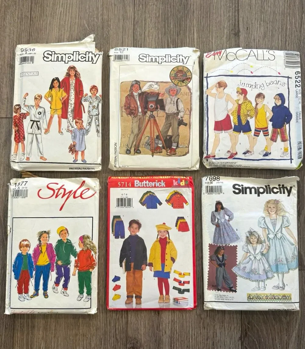 Lot of 6 Children’s & Youth Sewing Patterns Dresses Outerwear Pajamas Costume